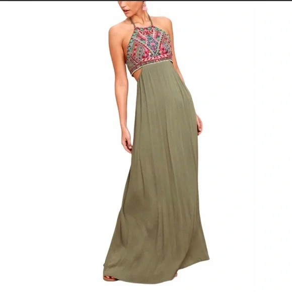 Lulus | Dresses | Lulus Embroidered Olive Green Maxi Dress | Poshmark